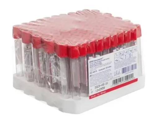 [368175] TUBO VACUTAINER; TAPÓN ROJO, GRADILLA 100 PIEZAS, MARCA BD