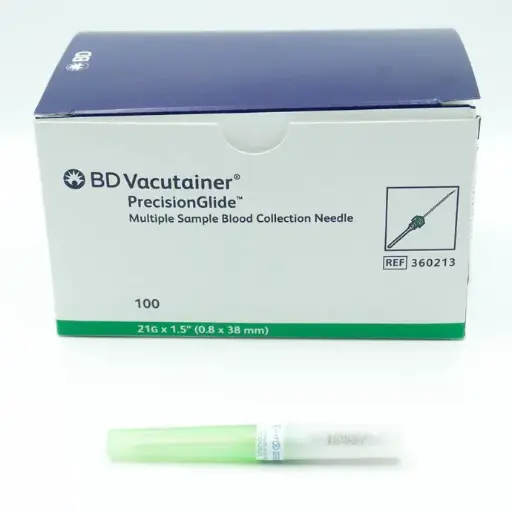 [360213] AGUJA VACUTAINER, PARA TOMA MÚLTIPLE, VERDE 21G X 28 mm, CAJA 100 PIEZAS, MARCA BD